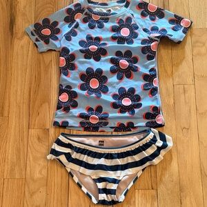 Tea Collection Blue and Pink Floral Kids Swim Rashguard